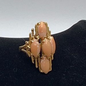 1970s Modernist 14k Gold Angel Skin Coral Cocktail Ring Brutalist Mid Century
